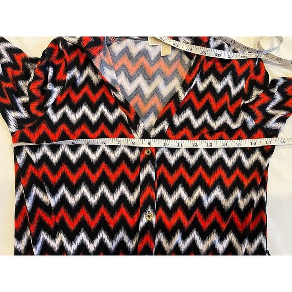 Michael Kors Womens Chevron Button Up Shirt Dress Roll Up Sleeve Red Black SZ 2 - Picture 5 of 8